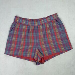 J. Crew Plaid Paperbag Waist Shorts Women's Size 2X Coral Purple Blue Yellow